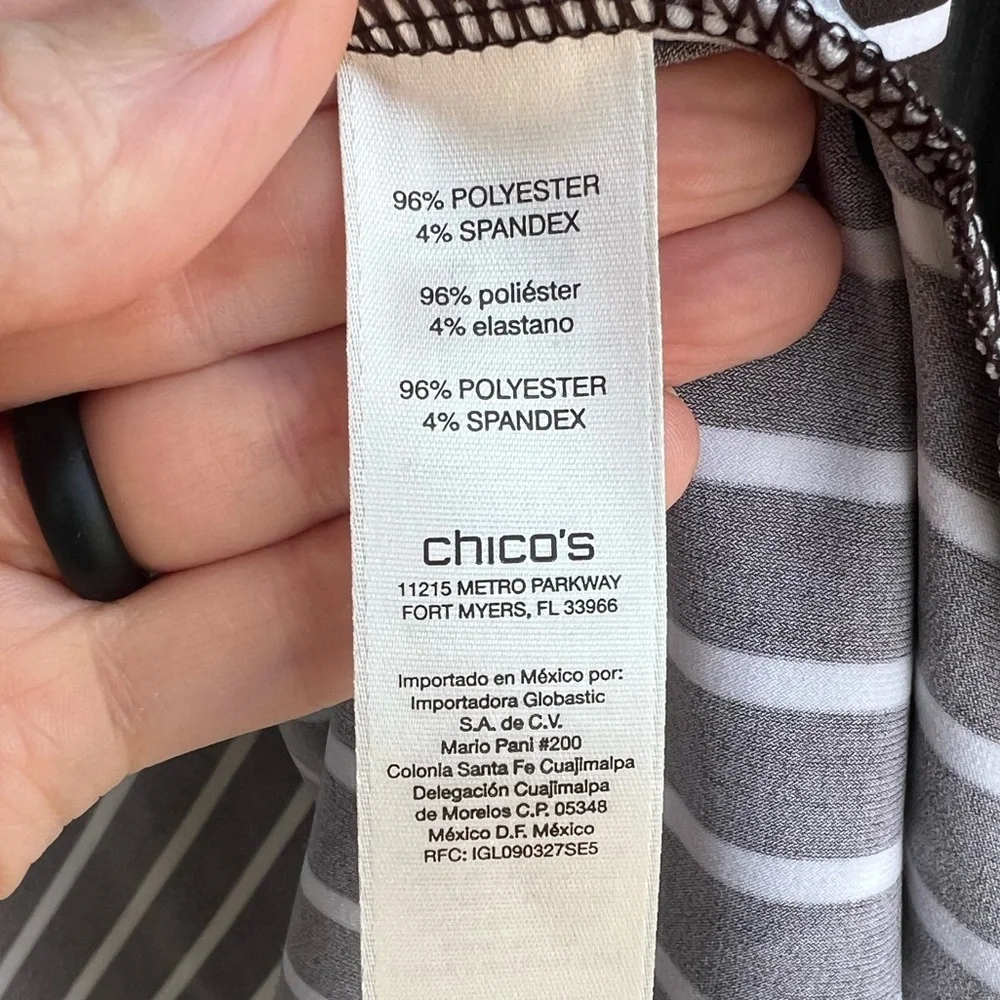 Chico's Deep Brown/Black and White Striped Stretchy Open Front Cardigan Size 2 - Picture 3 of 6